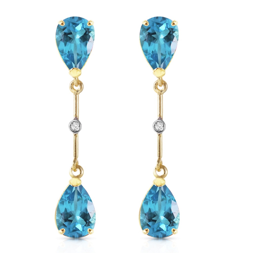 14K. GOLD DIAMONDS & BLUE TOPAZ DANGLING EARRING - Picture 1 of 4
